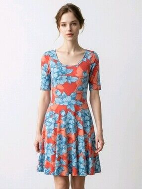 NWT LuLaRoe Nicole Midi Dress with Blue And Orange Floral Print sz XS